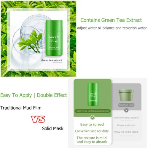 4Pcs Green Tea Pack Stick Facial Cleansing Oil Acne Blackhead Control Deep Clean - Picture 12 of 24