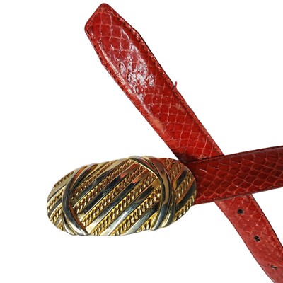 Vintage Milor Red Genuine Snake Skin  Leather Belt with Gold Buckle Milor | Accessories | Vintage Milor Genuine Snakeskin Cherry  main image 4