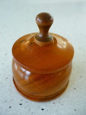 VINTAGE HAND TURNED WOODEN TRINKET BOWL WITH SPIRAL/KNOB LID