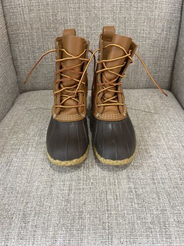 LL Bean 8" Waterproof Duck Boot Women SZ  7US Tan Leather/Brown - Afbeelding 1 van 7