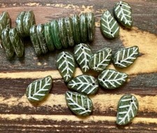 Czech Glass Leaf Beads, Silver Spruce, 9x14mm Pack Of 5