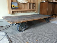 Medium Size Railroad Depot LuggageCart Wood Industrial Wood 55" x 30" x10 1/2"