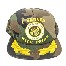 United States Army Veterans Camo Hat Made In USA Vintage Trucker Cheese