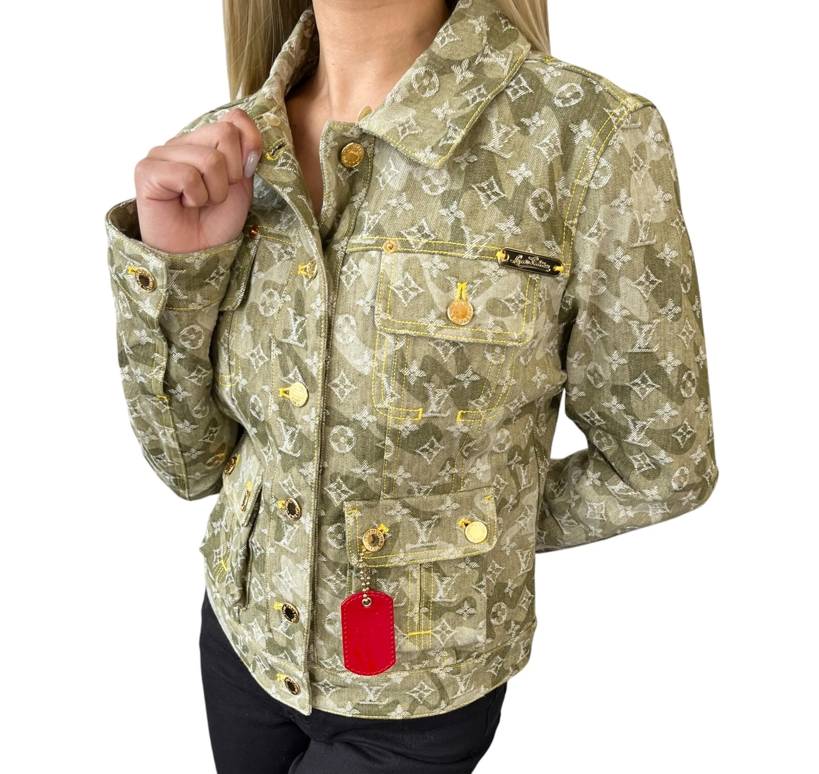 LOUIS VUITTON（LV） Giacca denim LOUIS VUITTON vintage monogramma logo LV #40 cotone verde mimetico