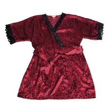 Vintage 90s Inner Most Satin Animal Print Robe M Red Mob Baddie Lace Trim Belted