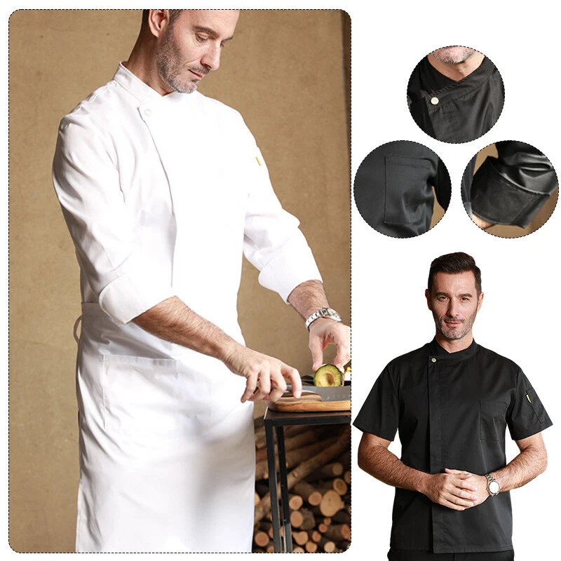 Men Chef Uniform Kitchen Jacket Coat Short/Long Sleeve Cooking Restaurant Top - Image 2 of 4