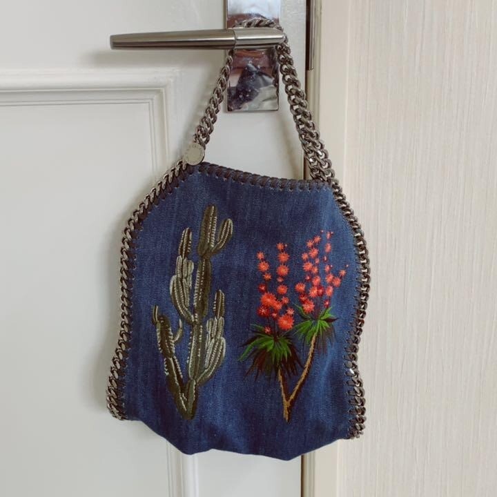 STELLA McCARTNEY Falabella 2Way Denim Cactus Embroidery Siver