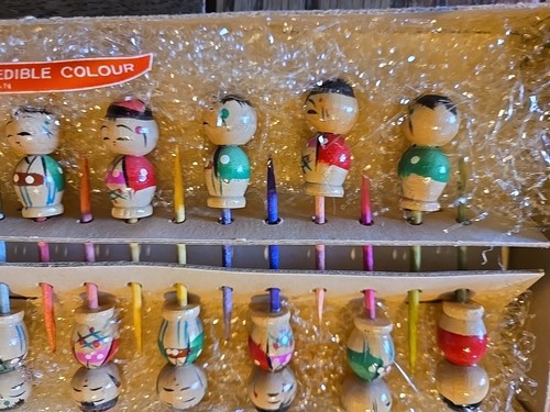 Vintage Kokeshi Wooden Birthday Candles Cocktail Picks Mid-Century Barware Japan - Picture 8 of 9