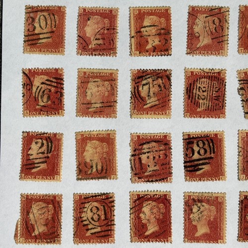 1d One Penny Red Stars Selection x111 hinged on paper in varied used condition - Picture 6 of 9