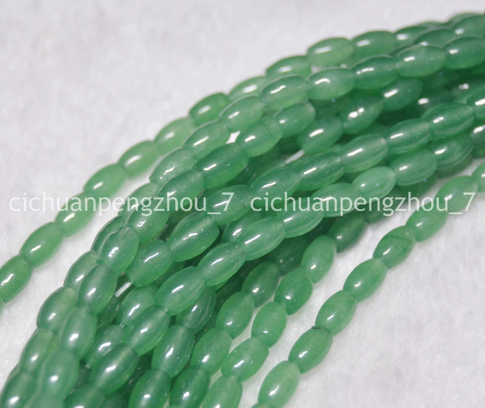 Cuentas sueltas naturales de 15"" con forma de arroz de piedras preciosas de jade verde de 5x8 mm Foto 3 de 4