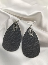Handmade Teardrop Double-Sided Leather Earring Set with Charm New Free Ship 812