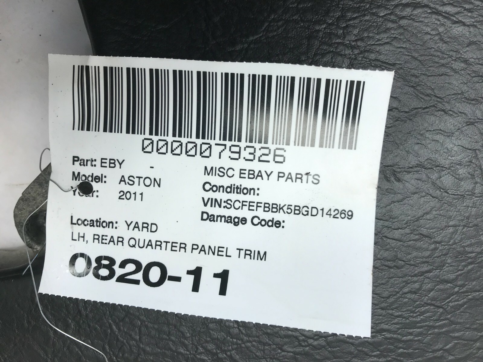 07-16 ASTON MARTIN V8 VANTAGE CONVERTIBLE LEFT DRIVER QUARTER UPPER TRIM PANEL
