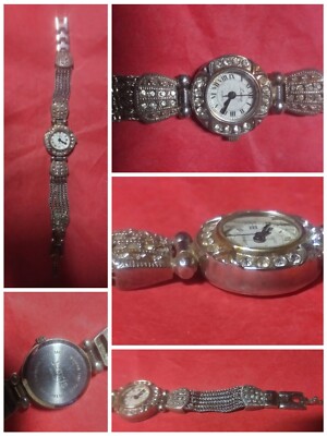 Elegant VTG Stainless Steel Silver Rhinestone Ladies Wrist Watch Signed 