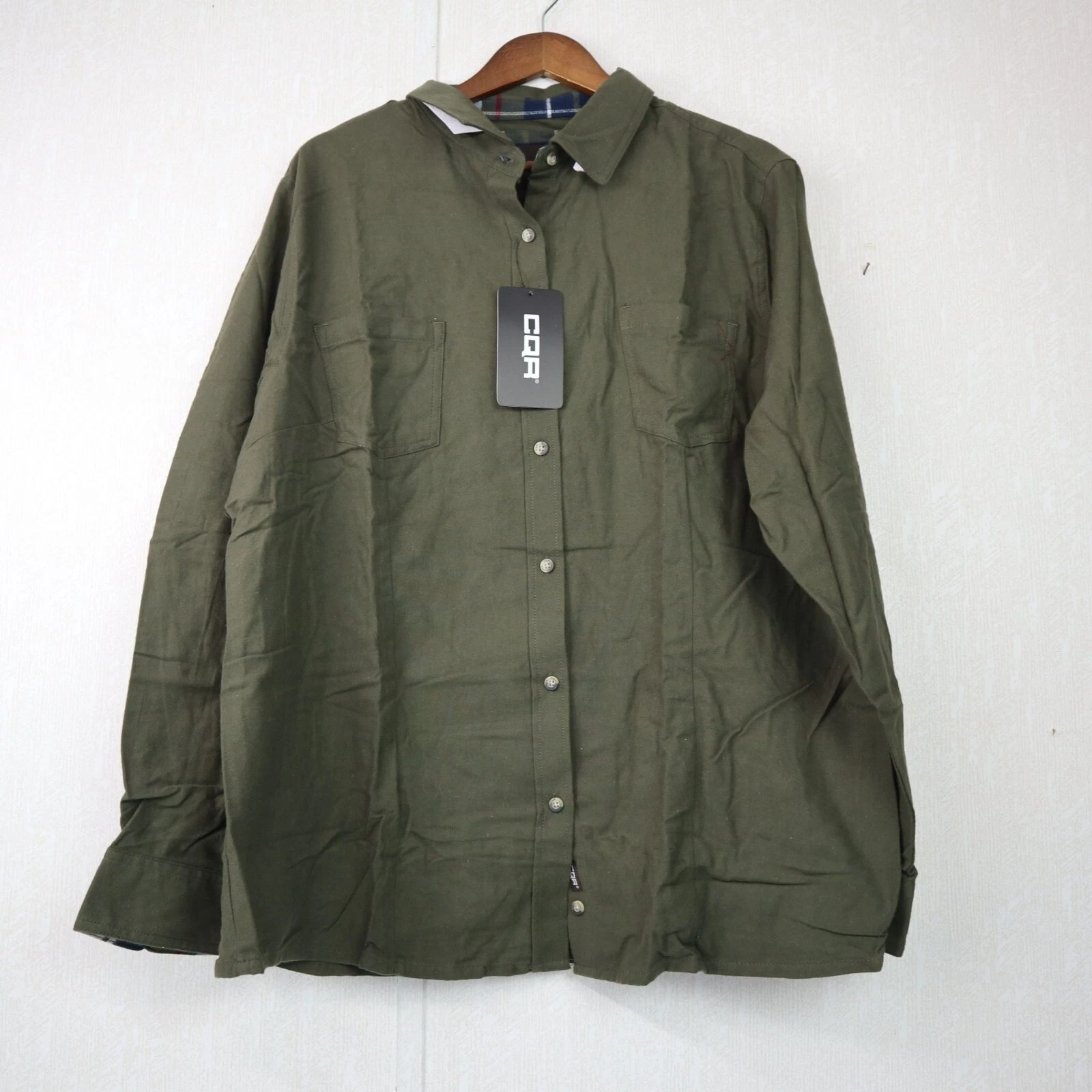 CQR Men's Long Sleeve Button Down Shirt - Olive Top Flip Cuffs 2X-LARGE