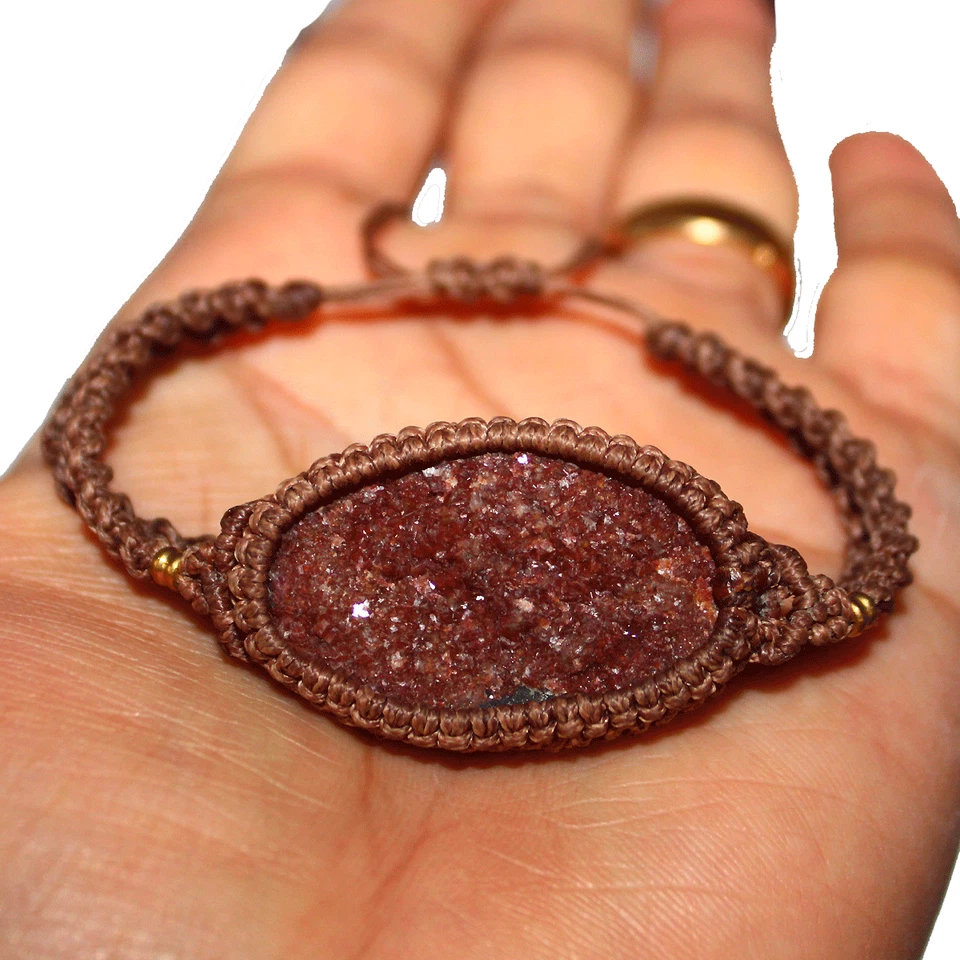 手工编织摩洛哥天然Cobalto方解石Druzy水晶袖口Macrame手链 — 第 4/4 张图片