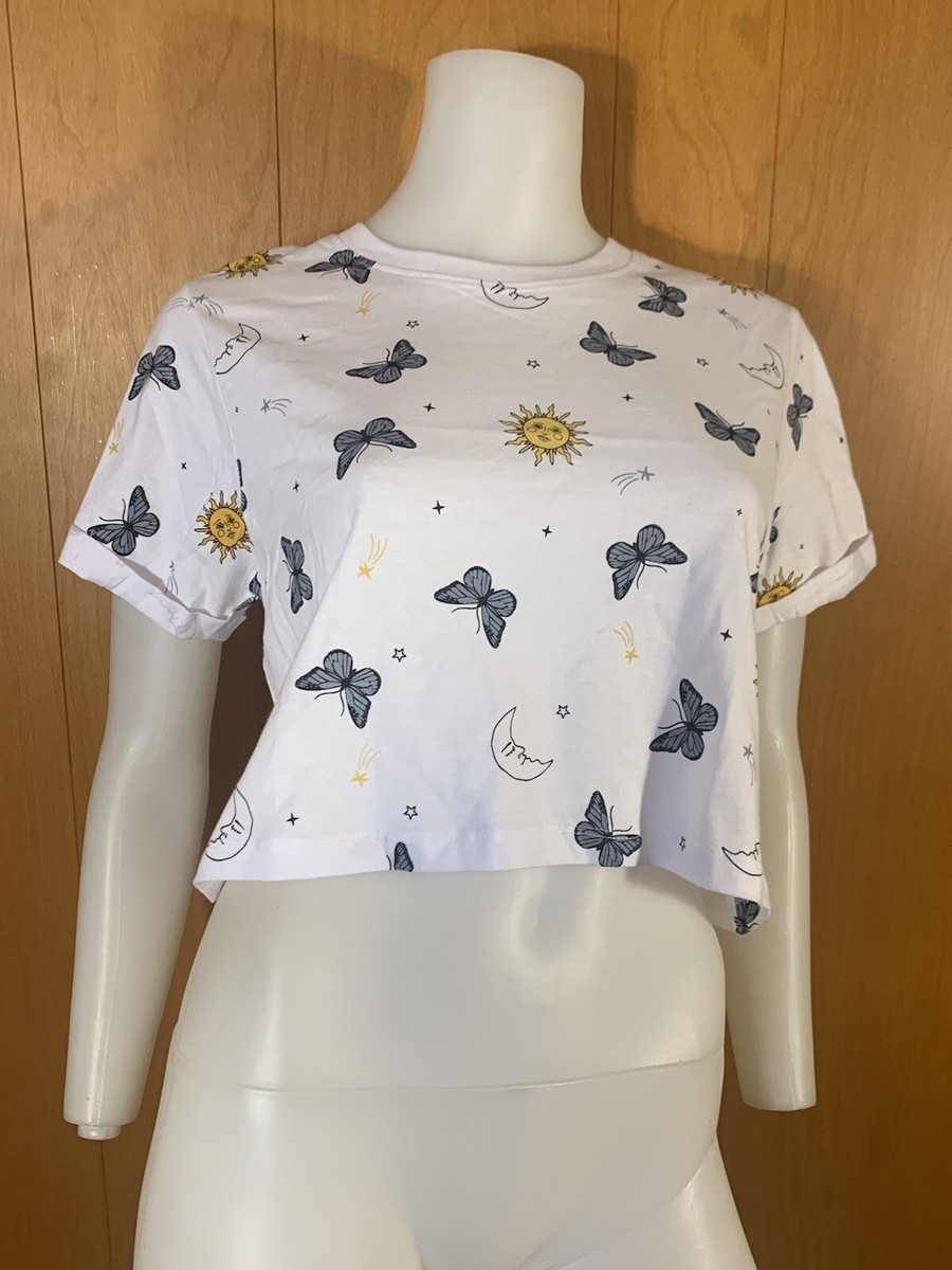 New Butterfly Star Moon Sun Celestial CROP T-Shirt Size Small | eBay