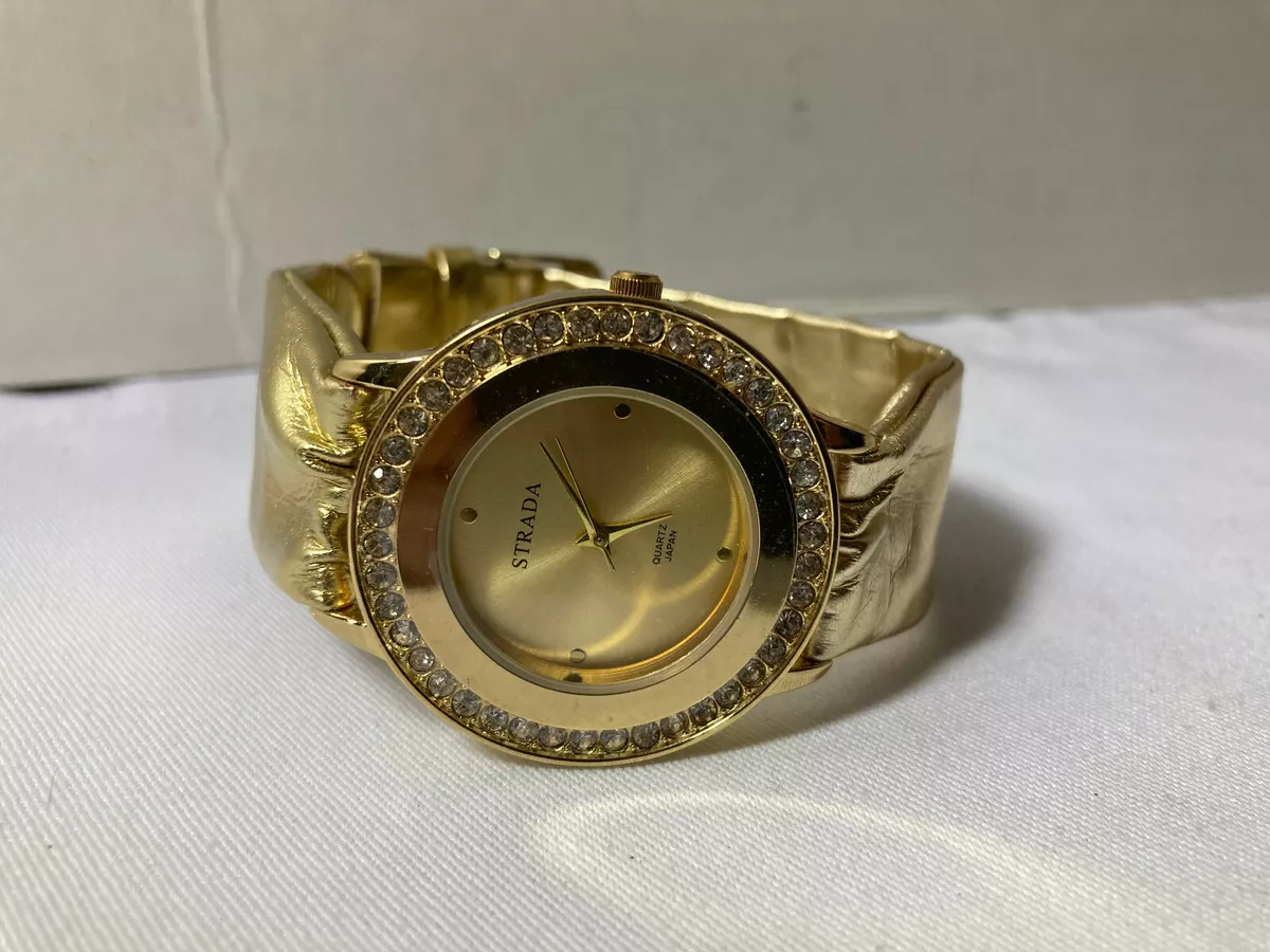 STRADA Ladies Quartz Japanese Movement Watch Gold Faux Leather Strap