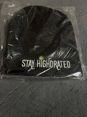 Stay Highdrated Black Beanie Green Weed Leaf Embroidered 420 Unisex One Size