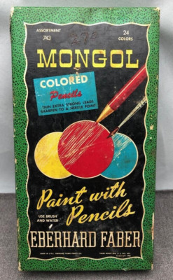 Eberhard Faber  1950s Vintage Mongol Paint with Pencils Colored Pencils  25 Set