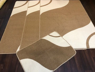 RUGWORLD JUEGO DE 4 TAPETES/ALFOMBRAS LAVABLES GITANOS ROMANY CREMA/BEIGE ANTIDESLIZANTES NUEVOS DISEÑOS