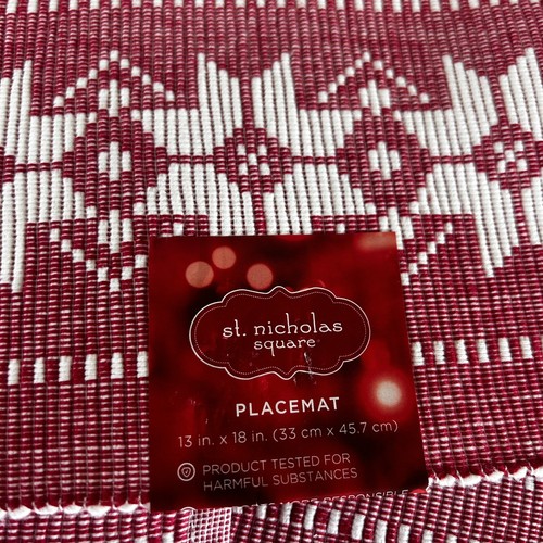 Manteles individuales de Navidad Fair Isle Rib tela tejida rojo y blanco ¡Lote de 6 nuevos! BxL - Imagen 2 de 3