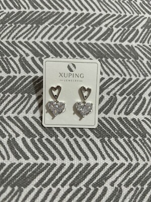 diamond heart earring silver hearts dangling earrings sparkly dangle earrings