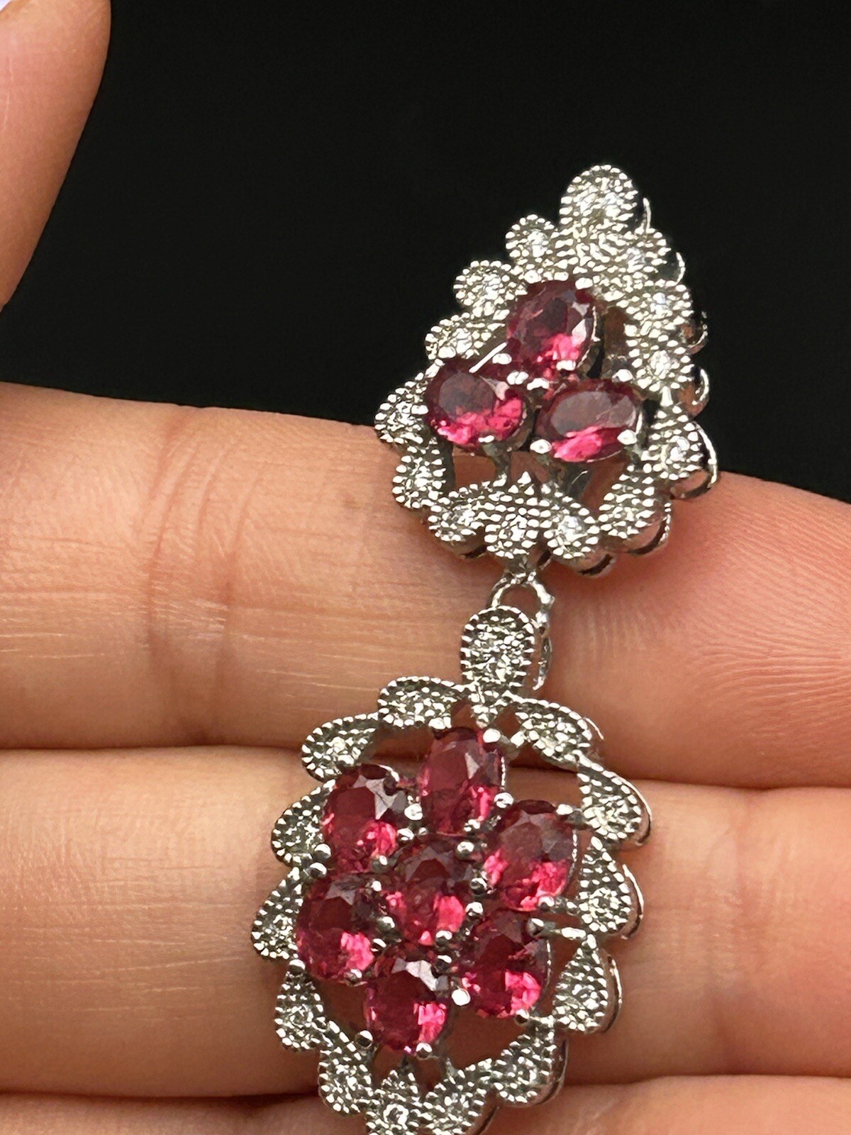 Sterling Silver .925 Synthetic Ruby Rhinestone Pe… - image 9