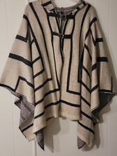 Elan Os Black And Grey Hooded Poncho Kimono 54" Wide