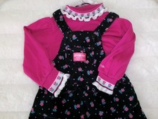 Vintage Oshkosh B'Gosh Floral Corduroy Overalls Outfit Girls Size 3T Magenta 80s