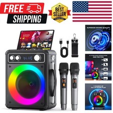 Karaoke Machine, Portable Bluetooth Karaoke Speaker with 2 Wireless Microphon...