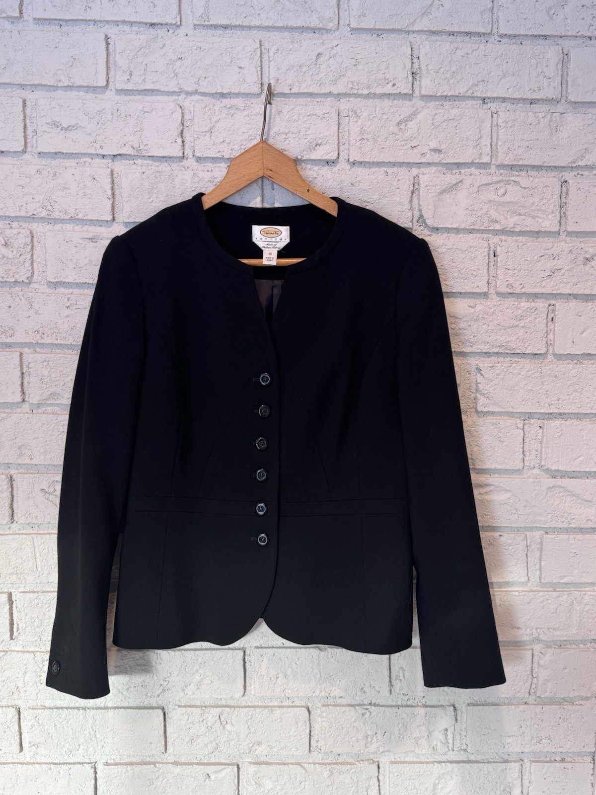 Talbots Petites Black Button Front Blazer Jacket Long Sleeve Lined Solid Size 10