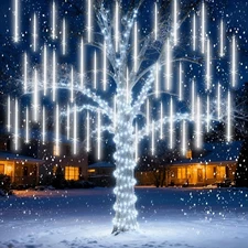 LED Meteor Shower Lights Outdoor  Falling Rain Xmas Tree Decor 10 Tubes, 12 Inch