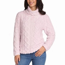 Eddie Bauer Women's M Ultrasoft Pink Fleece Pullover Sweater Cable Knit L1268