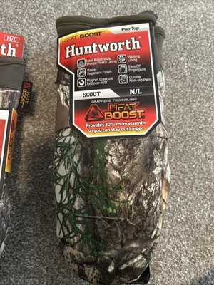 Heat Boost Huntworth Scout Hunting Gloves M/L Mossy Oak Fold Over Pop Top  Camo