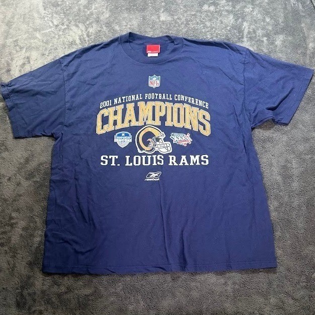 Vintage Reebok St Louis Rams 2001 NFC Champions T-Shirt Mens XL Navy Blue NWOT