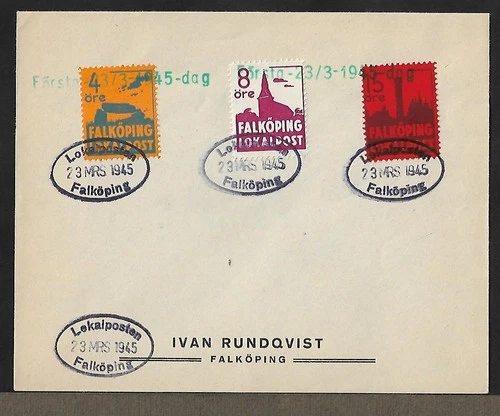 SWEDEN FALKÖPING LOCAL POST 27ö RATE ON FIRST DAY COVER 1945