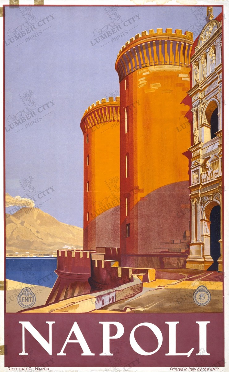 Napoli Italy 1920 Vintage Travel Poster Castel Nuovo Vesuvius Wall