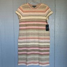 Lauren Ralph Lauren Striped Knit Midi Dress S Tan Pink Coastal Preppy Resort NWT