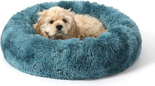 Calming Donut Dog Bed for Small to Medium Dogs  Cats - Plush Faux Fur Anti-Anxi