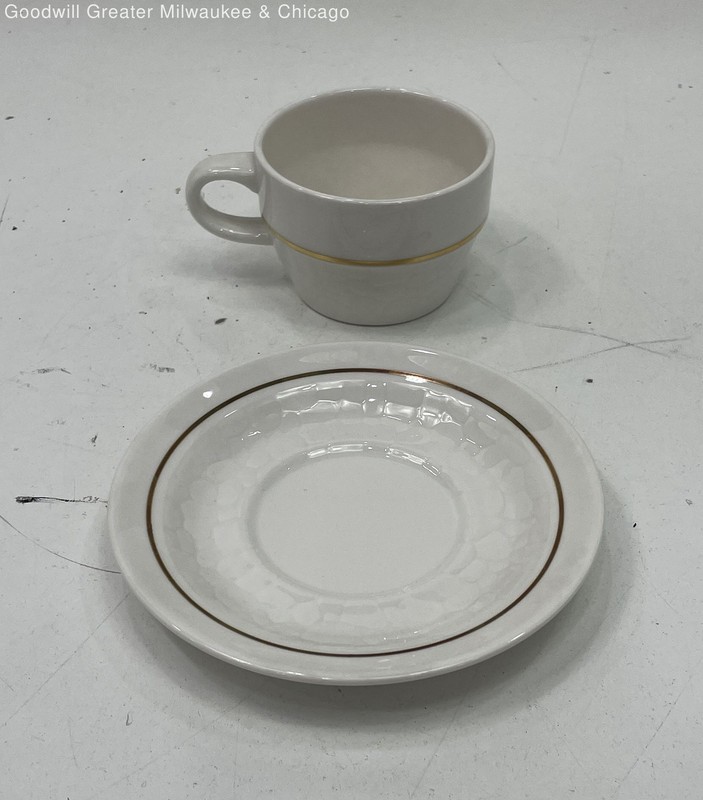 Vintage Syracuse China Syralite Embossed White Gold Trim Cup & Saucer