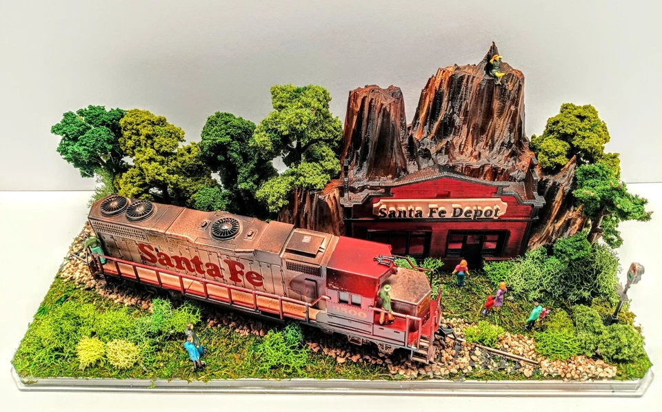 Trem modelo locomotiva escala HO exibição diorama personalizada SANTA FE RAILROAD - Imagem 3 de 4
