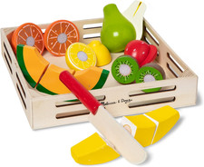 Wooden Cutting Fruit Toy Food Set Pretend Play Kitchen Accessories, Preschool