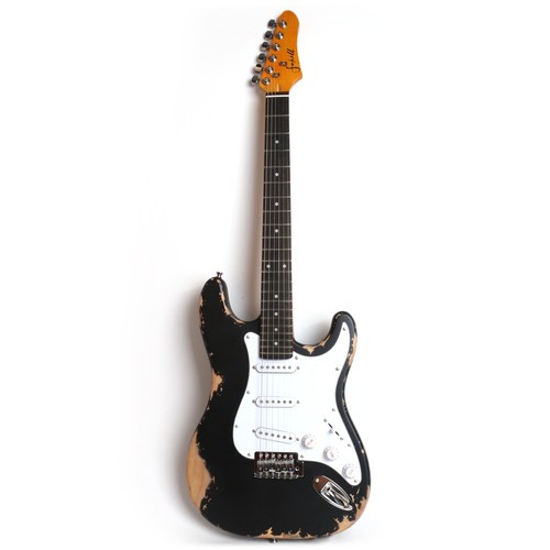 Strat Style Electric Guitar Distressed Black Finish SSS  Pickups with Gig Bag
