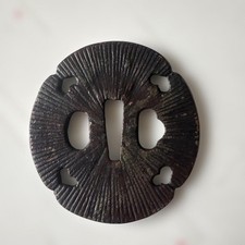 Tsuba Iron Ribbed Pattern Sword Guard Showa Era Ironwork Genuine Authentic
