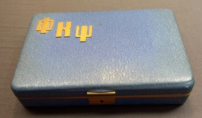 Vintage Phi Kappa Psi Farrington Genuine Texol Jewelry Box Blue Fraternity