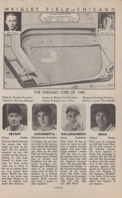 1940 Chicago Cubs Wrigley Field Dizzy Dean-  MLB Baseball Profile Page Photo 6x8