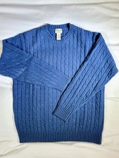 LL Bean Men  s Wool Blend Sweater Large Smokey Blue Cable Knit Crew Neck