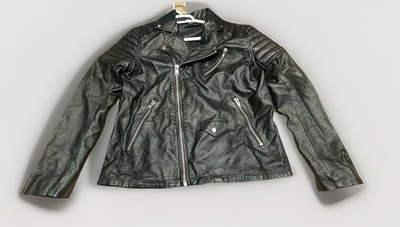 H&M Divided Women's Black Faux Leather Moto Biker Jacket Quilted Size L
