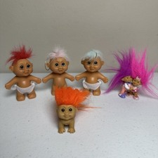 Vintage Russ Troll Dolls Lot Bundle lot of 5, Baby Ornaments, Couple, Crawling