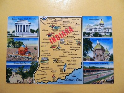 Indiana vintage map postcard multiple views